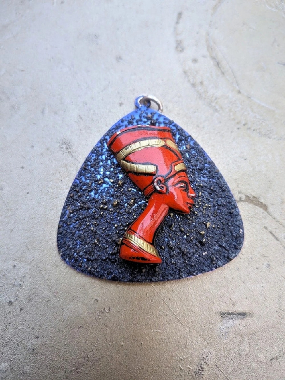 Vintage West Germany Egyptian Revival Enamel Nefertiti Pendant Necklace
